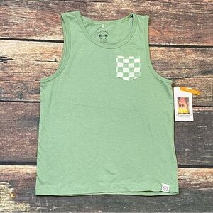 Free People Boys Tank Top XL 7 Pistachio Green Check Pocket NWT 100% Cotton